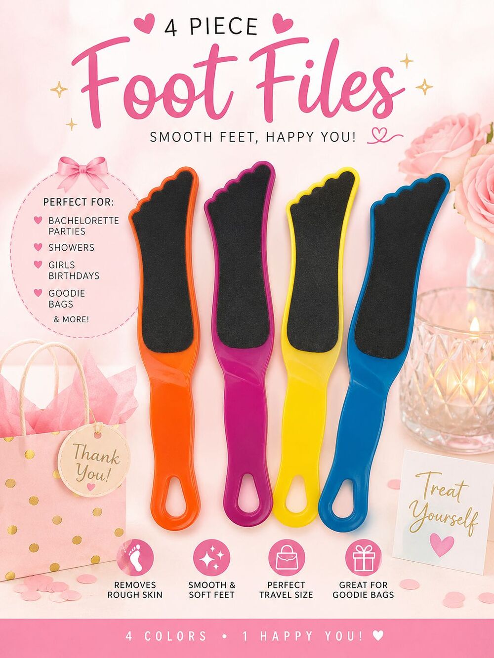 Trim Foot File Lot of 4 Pedicure Callus Remover Double Sided New Party Favors